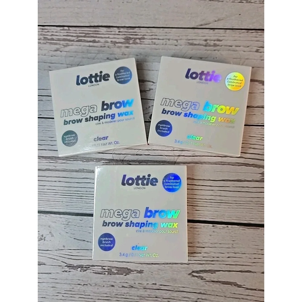 Lottie London Mega Brow, Brow Shaping Wax & Brush Set, Clear, 0.11 oz - Lot Of 3